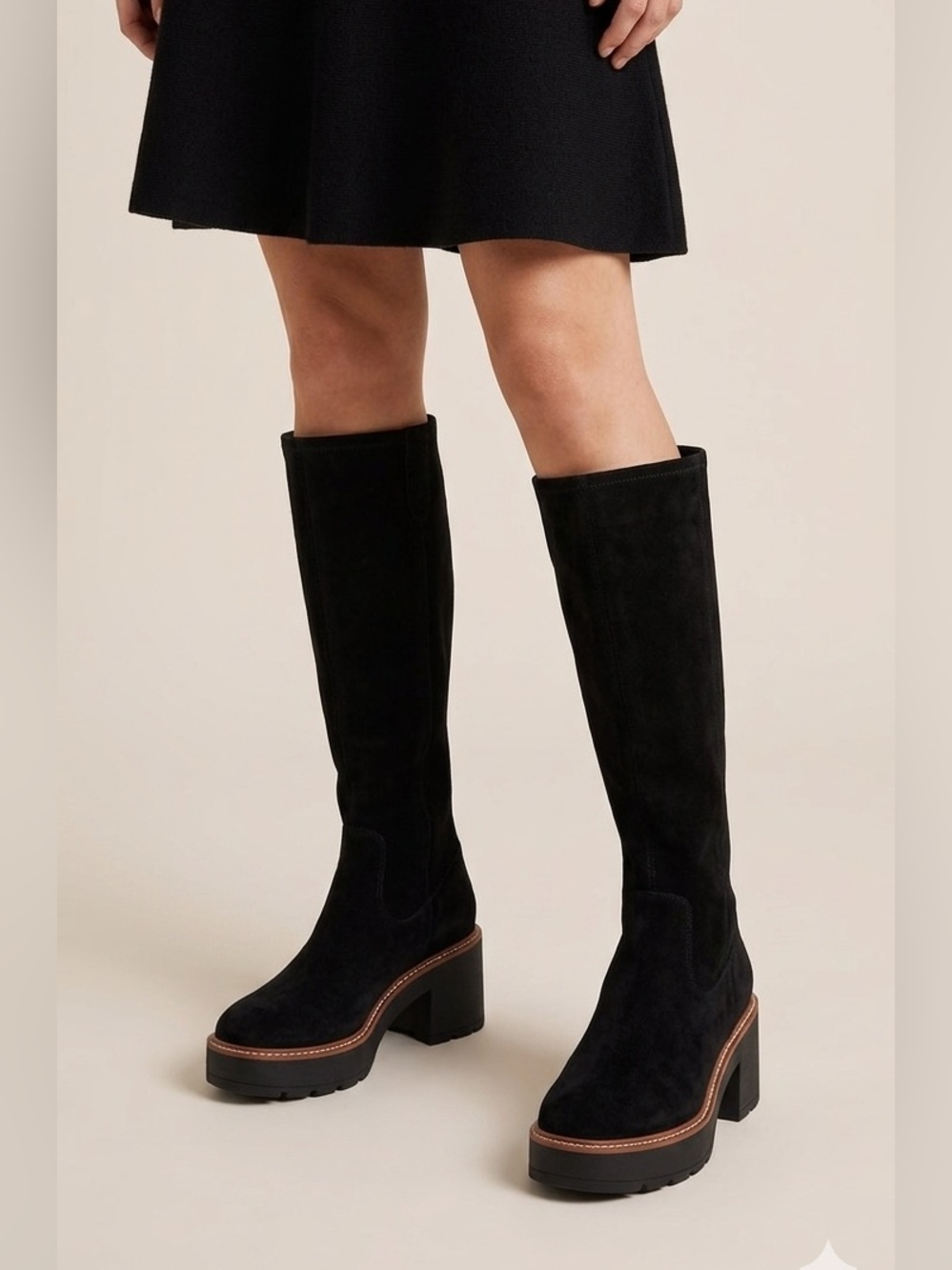 Elegant Black Suede Waterproof Boots for Women